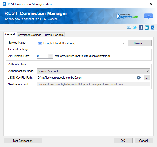 Google Cloud Monitoring Rest Connection Manager - Service Account
